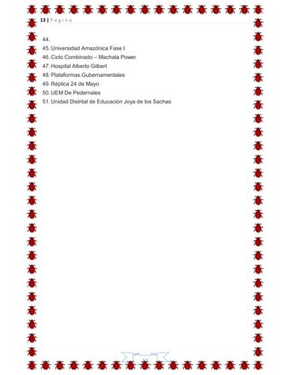 13 | P á g i n a
13
44.
45. Universidad Amazónica Fase I
46. Ciclo Combinado – Machala Power
47. Hospital Alberto Gilbert
48. Plataformas Gubernamentales
49. Réplica 24 de Mayo
50. UEM De Pedernales
51. Unidad Distrital de Educación Joya de los Sachas
 