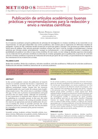 Publicación de artículos académicos: buenas prácticas y recomendaciones para la redacción y envío a revistas científicas