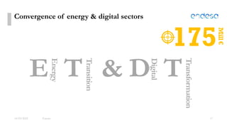Convergence of energy & digital sectors
14/03/2022 Fuente: 17
E
Energy
TTransition
D
Digital
T
Transformation
&
175
Mill
€
 