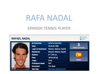 RAFA NADAL
SPANISH TENNIS PLAYER
 