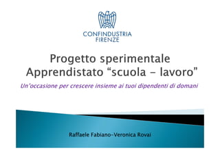 Raffaele Fabiano-Veronica Rovai
Un’occasione per crescere insieme ai tuoi dipendenti di domaniUn’occasione per crescere insieme ai tuoi dipendenti di domani
 