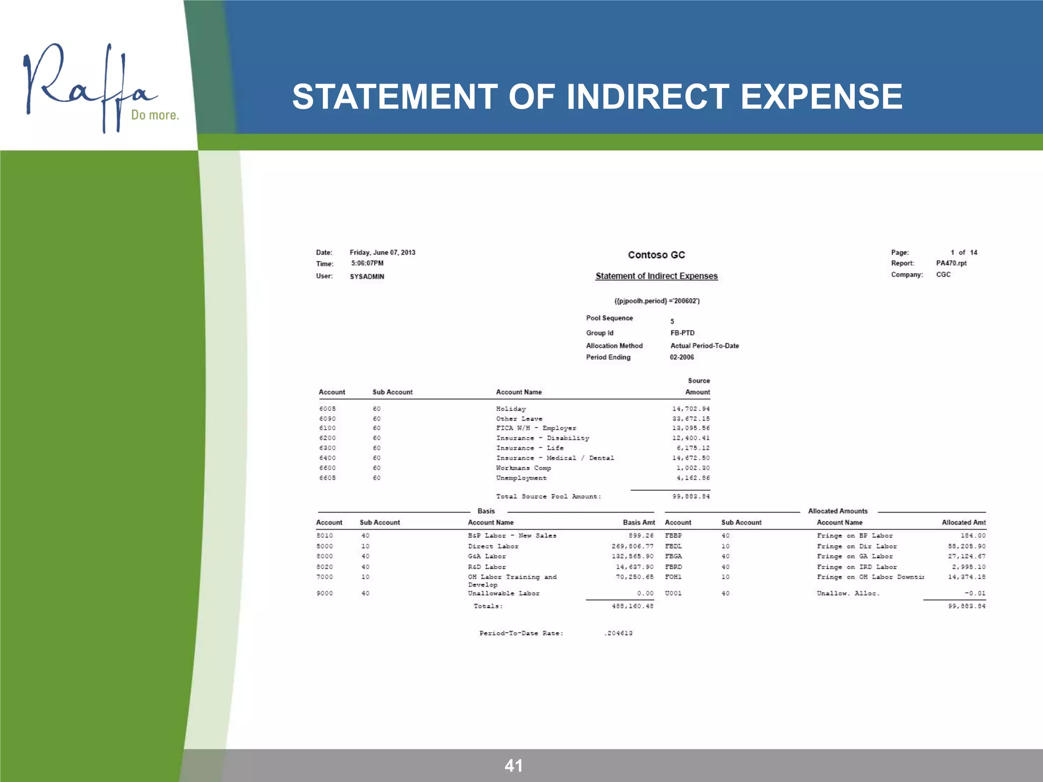 STATEMENT OF INDIRECT EXPENSE
41
 