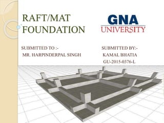 RAFT/MAT
FOUNDATION
SUBMITTED TO :- SUBMITTED BY:-
MR. HARPINDERPAL SINGH KAMAL BHATIA
GU-2015-0376-L
 
