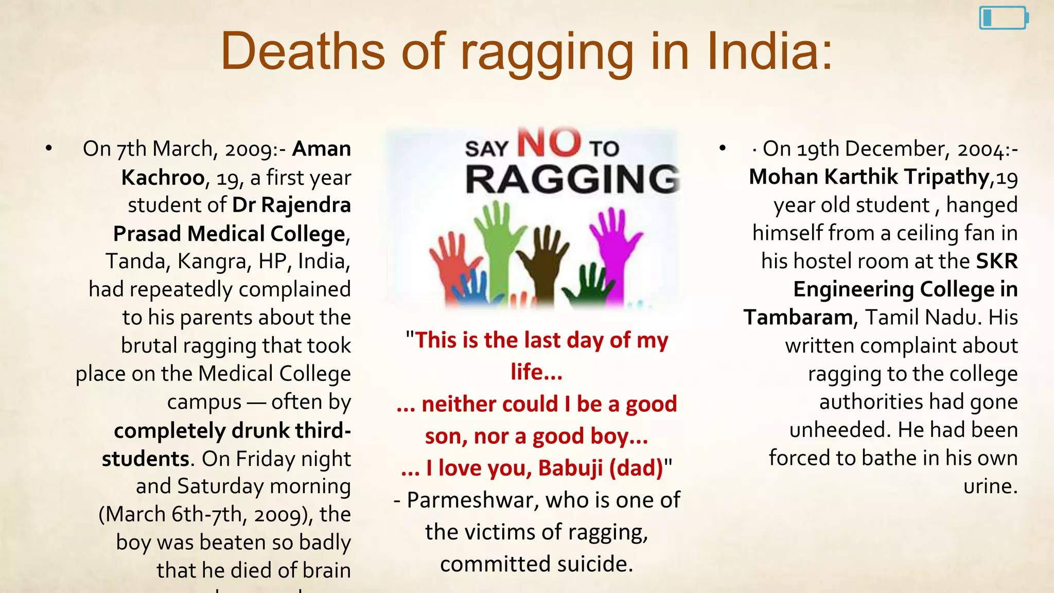 Tamil Nadu Prohibition of Ragging Act (1997) | PPTX