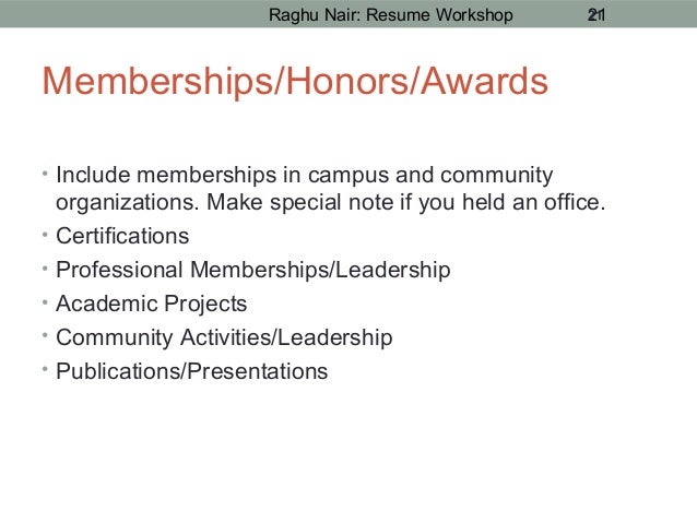 memberships on resumes