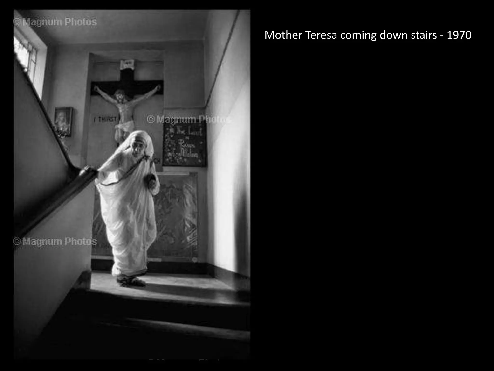 Mother Teresa coming down stairs - 1970