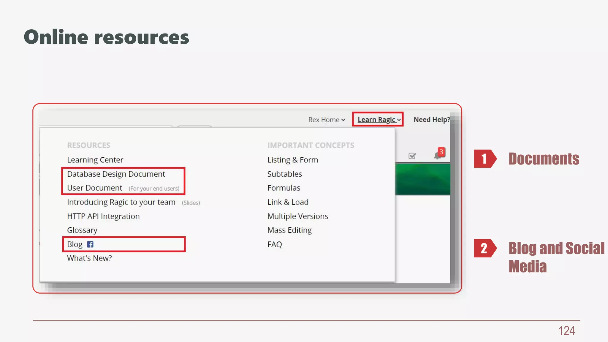 124
Documents
Blog and Social
Media
1
2
Online resources
 