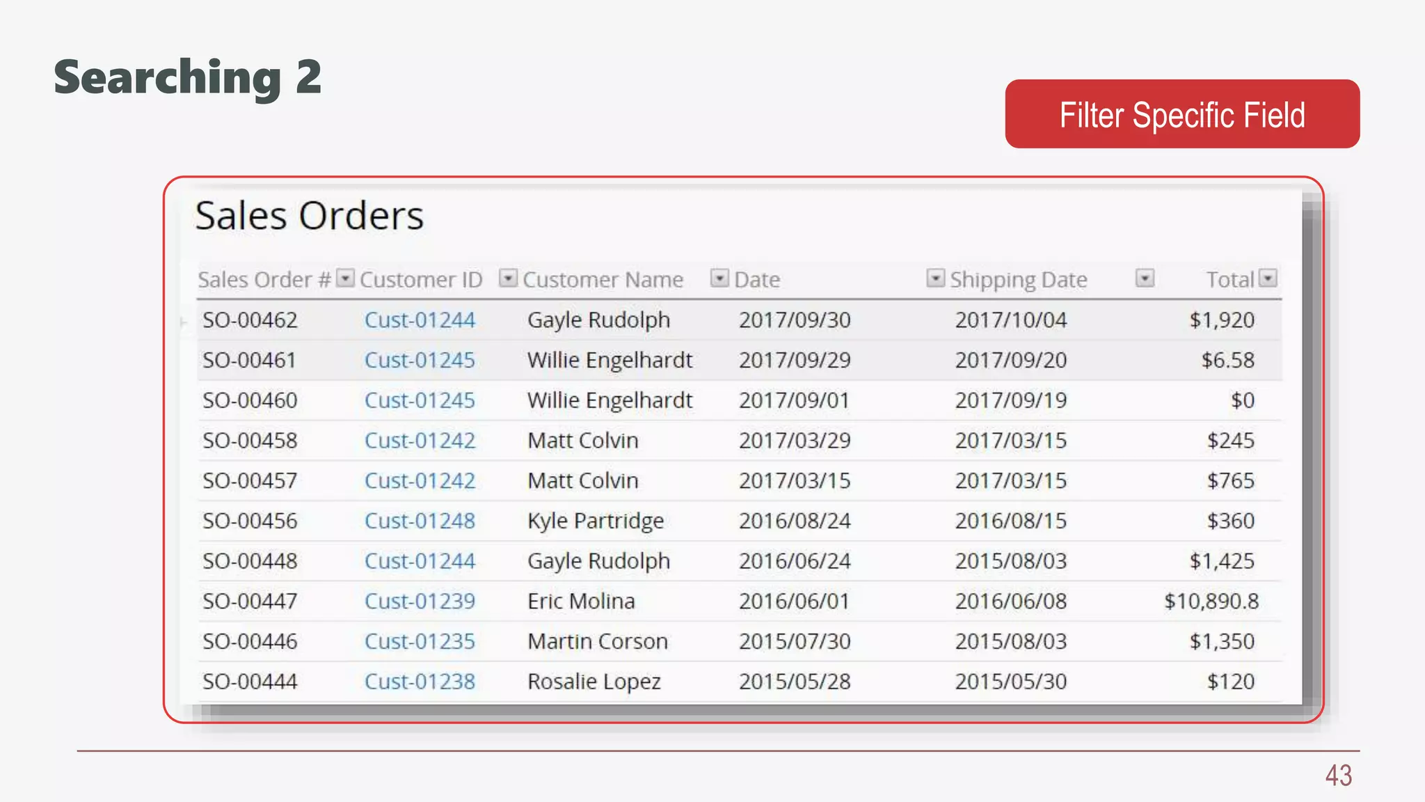 43
Filter Specific Field
Searching 2
 