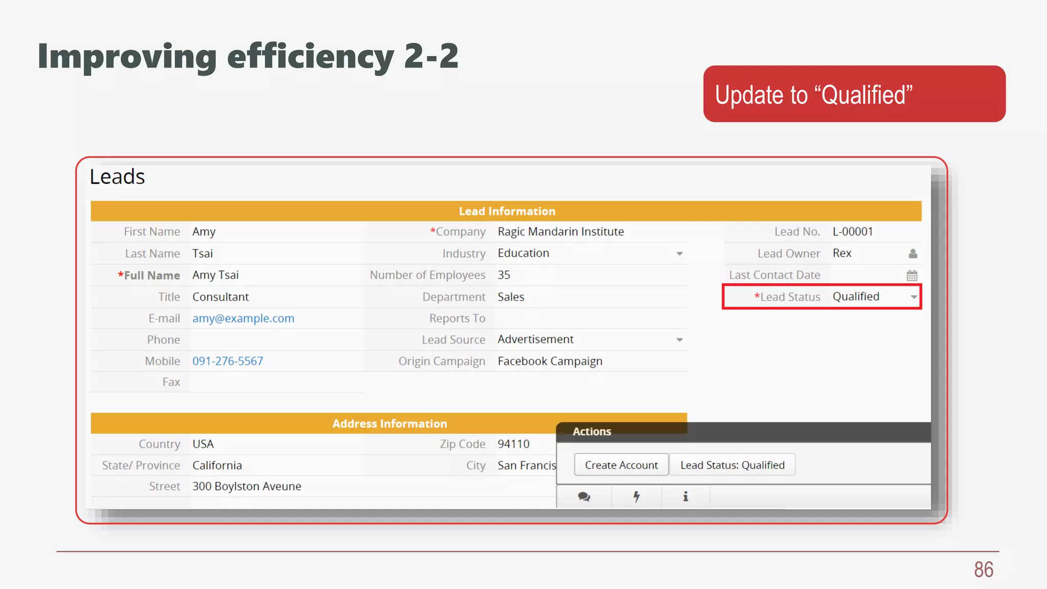 86
Update to “Qualified”
Improving efficiency 2-2
 