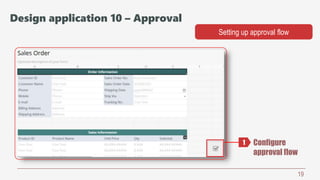 19
Setting up approval flow
Configure
approval flow
1
Design application 10 – Approval
 