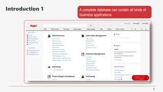 4
Introduction 1 A complete database can contain all kinds of
business applications.
 