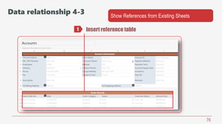 76
Insert reference table1
Data relationship 4-3 Show References from Existing Sheets
 