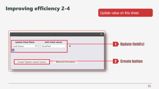88
Update field(s)
Create button
1
2
Improving efficiency 2-4
Update value on this sheet
 