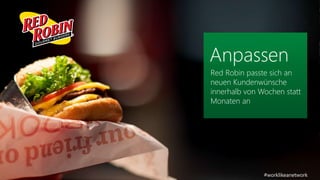 Anpassen 
Red Robin passte sich an 
neuen Kundenwünsche 
innerhalb von Wochen statt 
Monaten an 
#worklikeanetwork 
 