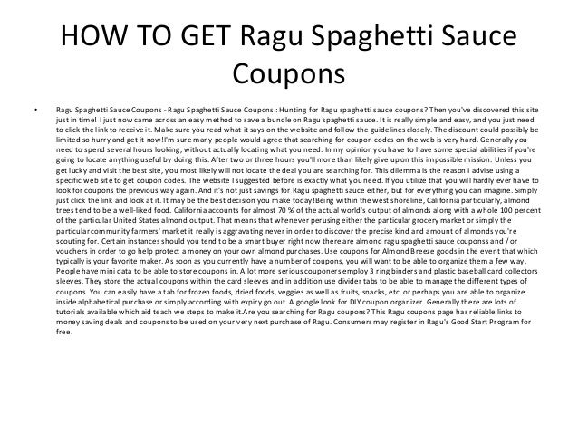 Ragu Spaghetti Sauce Coupons - Printable Ragu Spaghetti Sauce Coupons