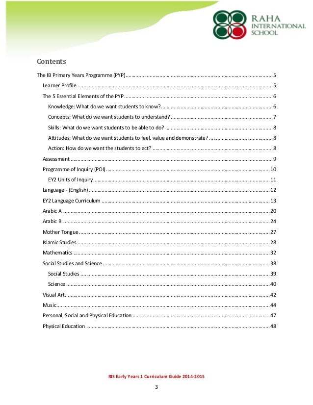 Raha International School Ey1 Curriculum Guide For Parents 2014 2015