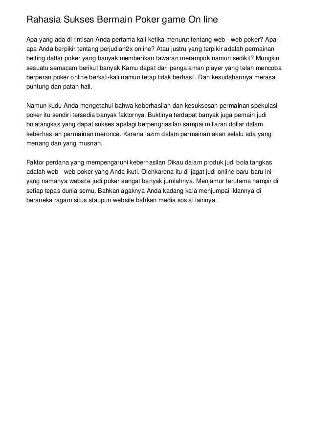 Rahasia Sukses Bermain Poker Game On Line