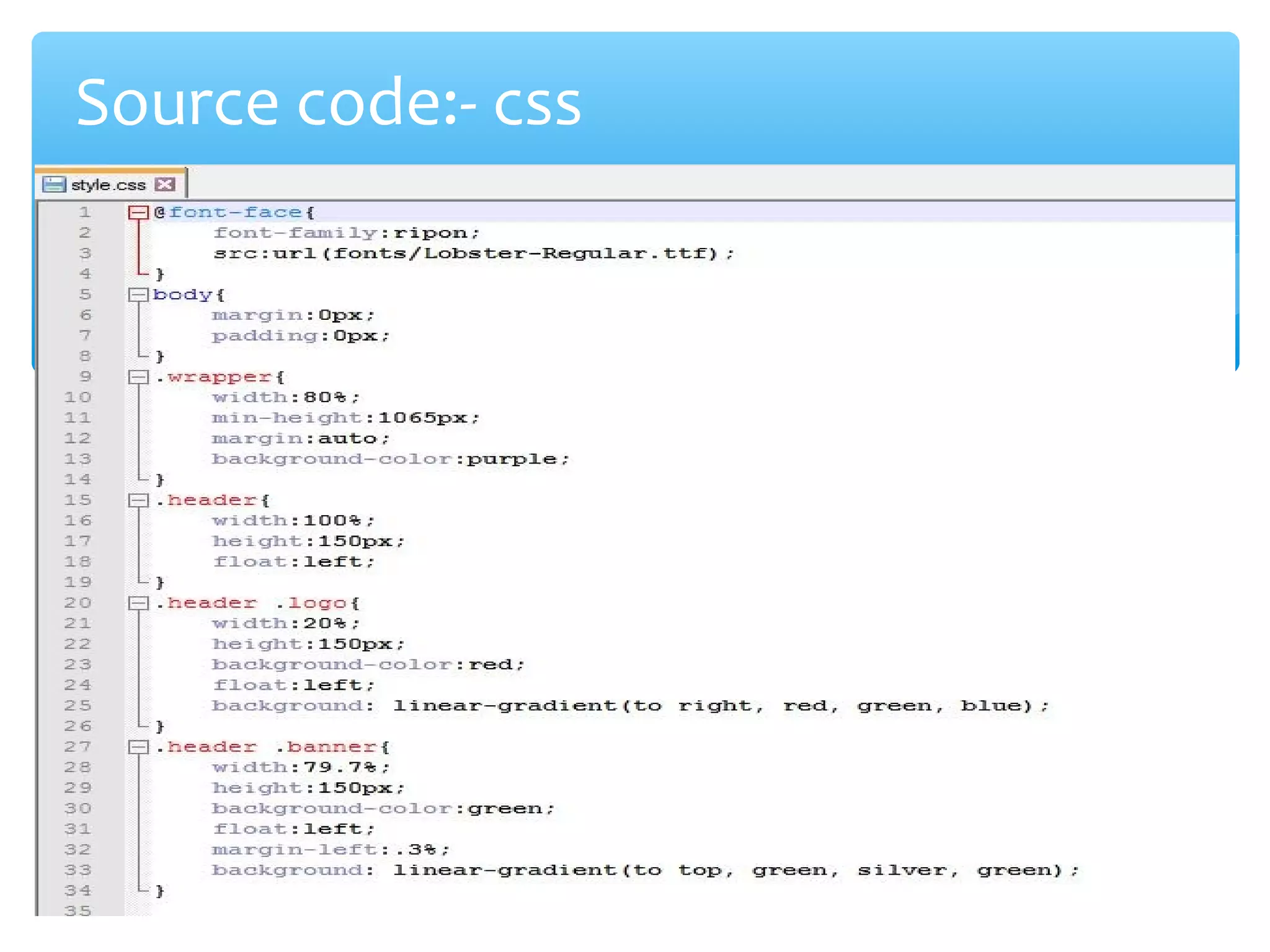 Source code:- css