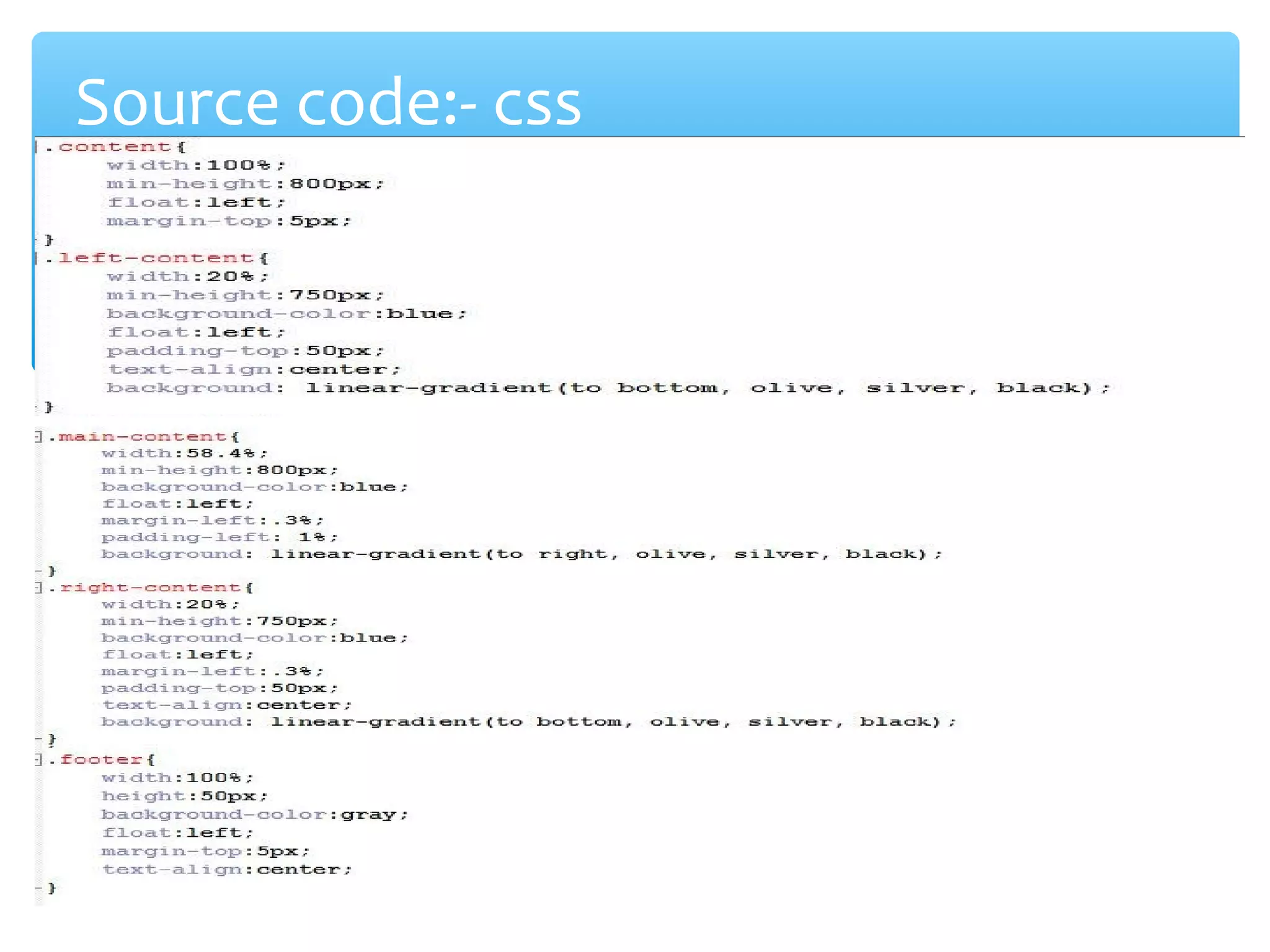 Source code:- css