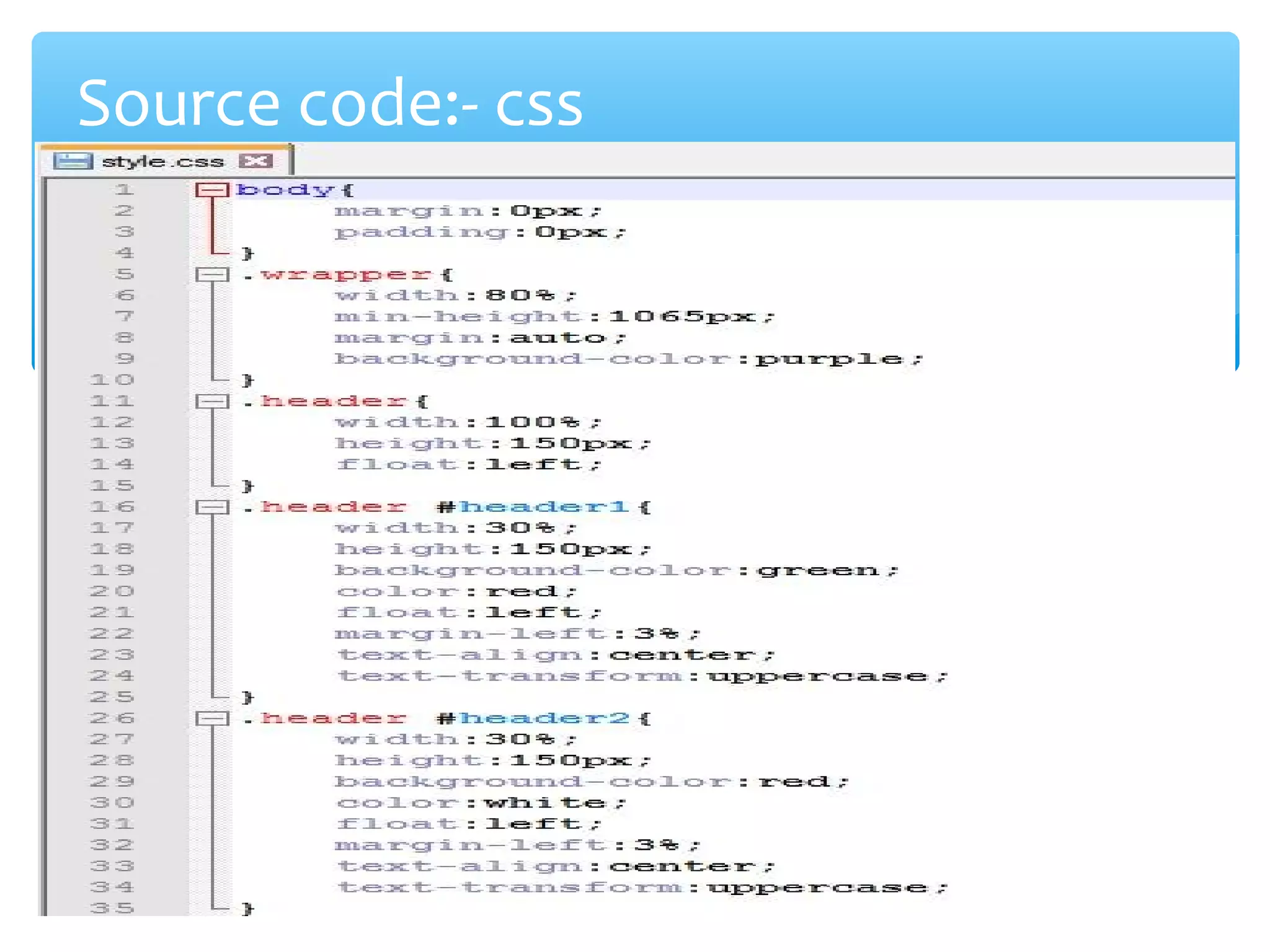 Source code:- css