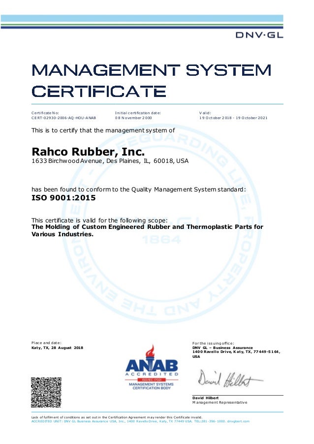 Iso 9001 2015 Certification Rahco Rubber Quality Approach