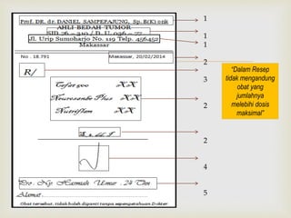  
1 
1 
1 
2 
3 
2 
2 
4 
5 
“Dalam Resep 
tidak mengandung 
obat yang 
jumlahnya 
melebihi dosis 
maksimal” 
 