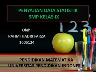 PENYAJIAN DATA STATISTIK
SMP KELAS IX
Oleh:
RAHMI HADRI FARZA
1005124

PENDIDIKAN MATEMATIKA
UNIVERSITAS PENDIDIKAN INDONESIA

 