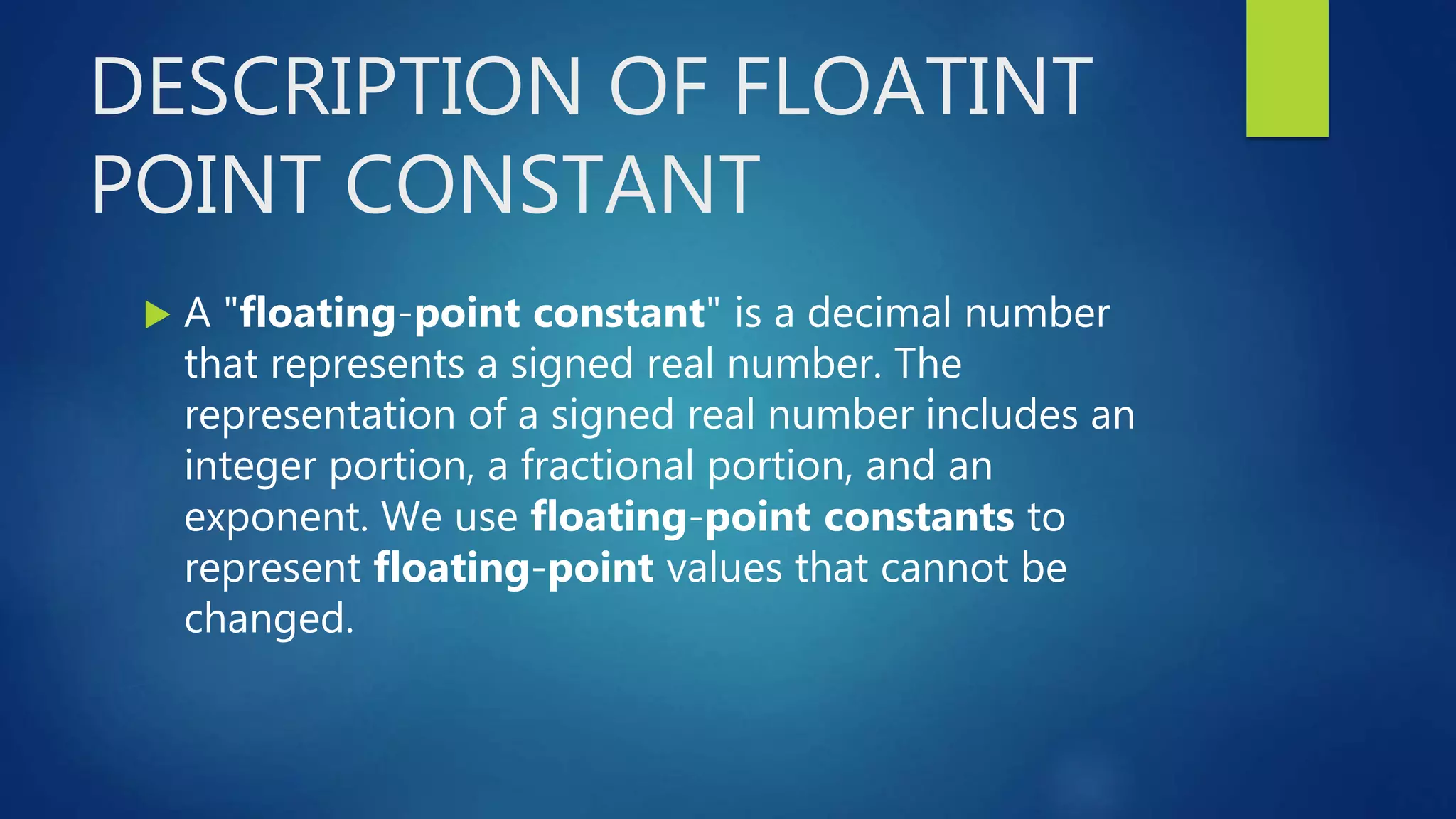 Floating point constant in c ppt