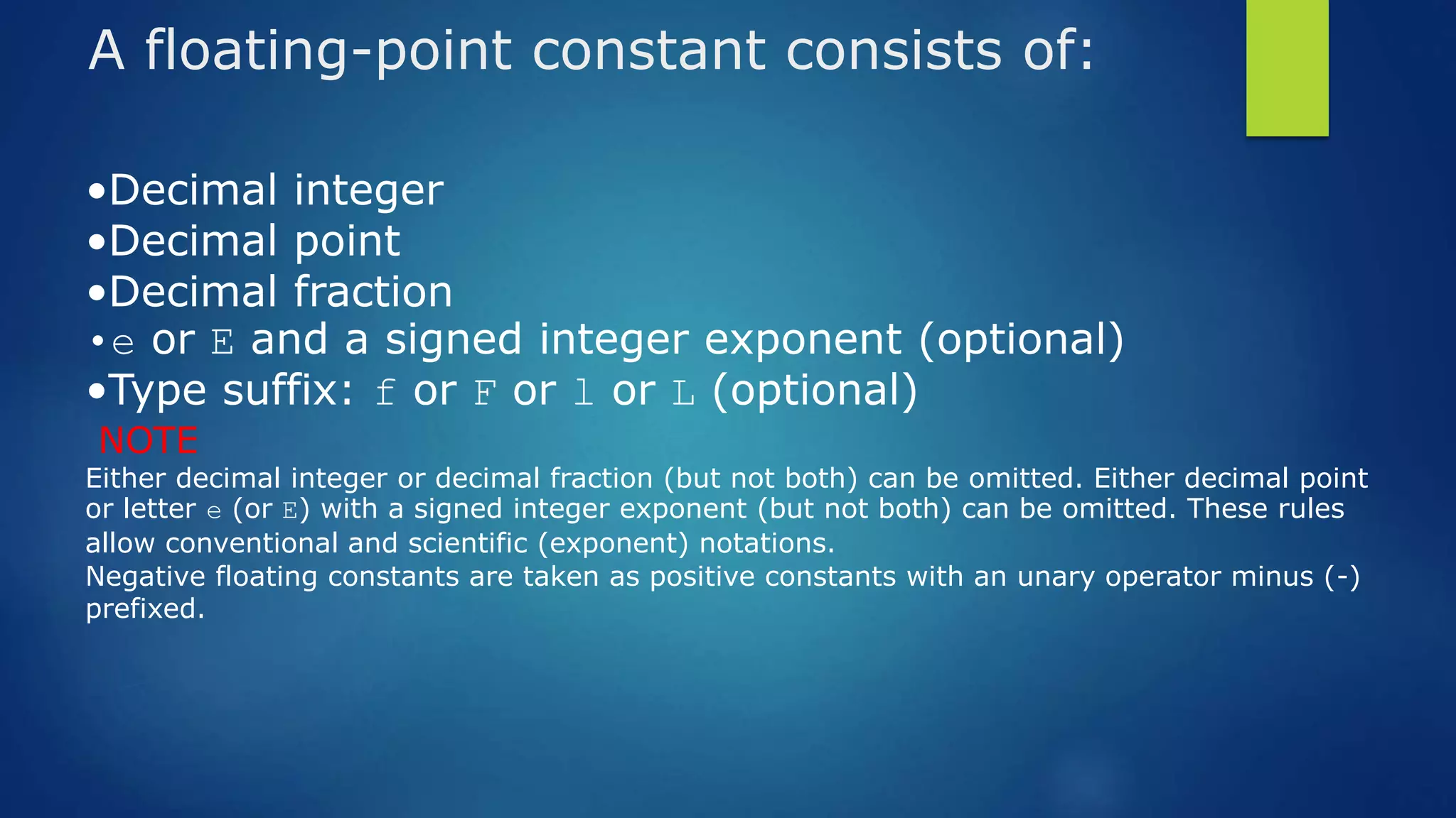 Floating point constant in c ppt
