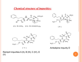7
Chemical structure of impurities:
Ramipril impurities A (II), B (III), C (IV), D
(V)
Amlodipine impurity D
 