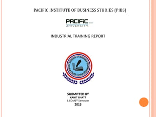 PACIFIC INSTITUTE OF BUSINESS STUDIES (PIBS)
INDUSTRIAL TRAINING REPORT
SUBMITTED BY
KAMIT BHATT
B.COM6th Semester
2015
 