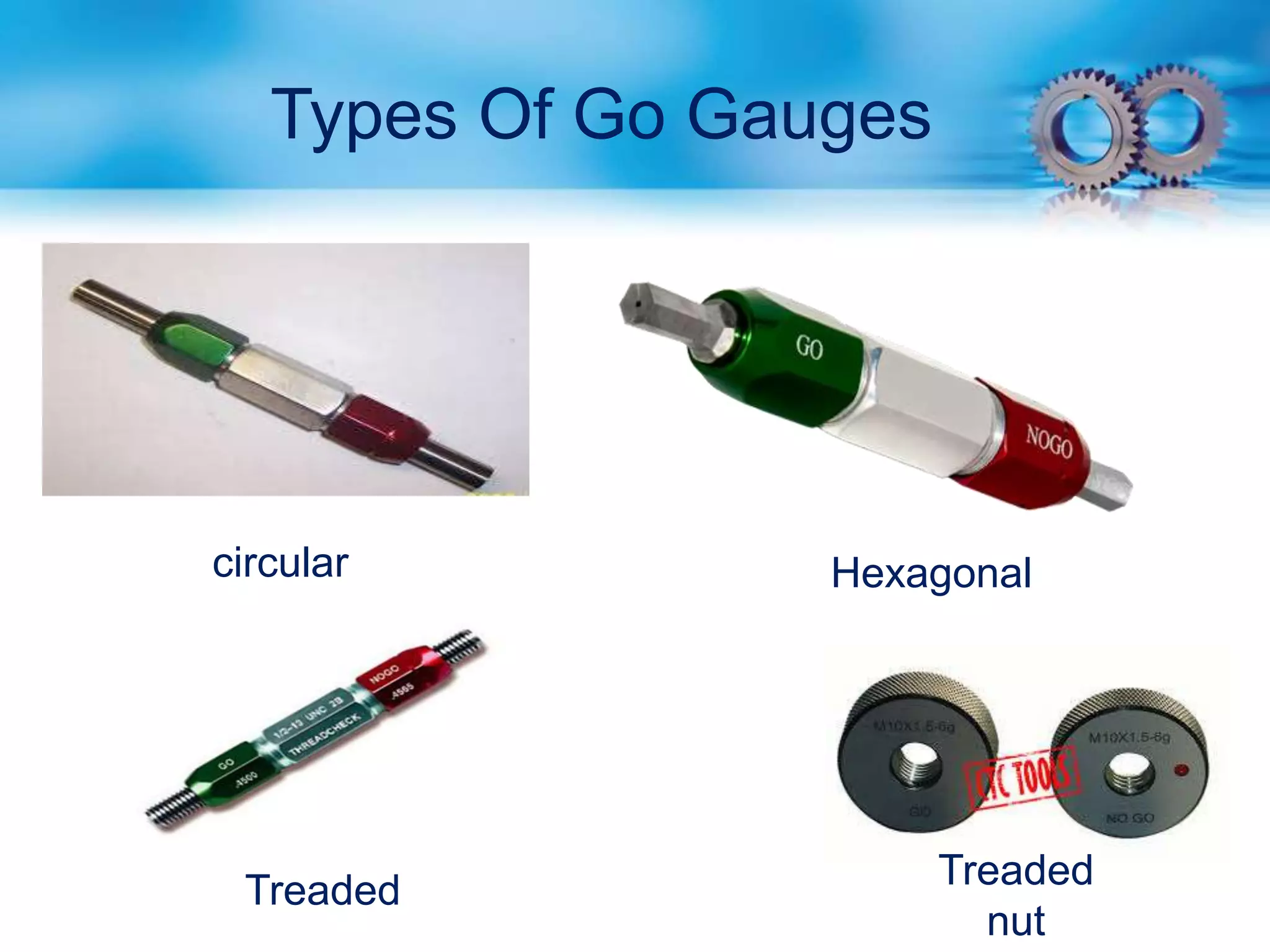 Types Of Go Gauges
circular
Treaded
nut
Treaded
Hexagonal
 
