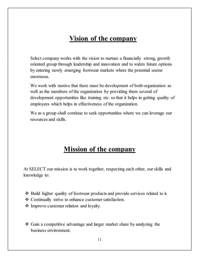 project report on shoes