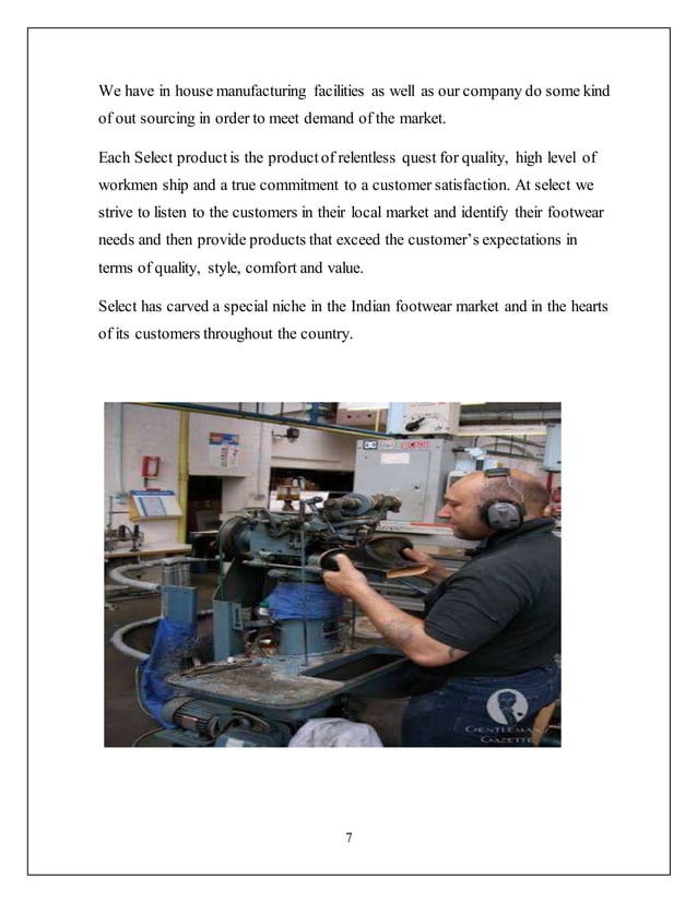 project report on shoes