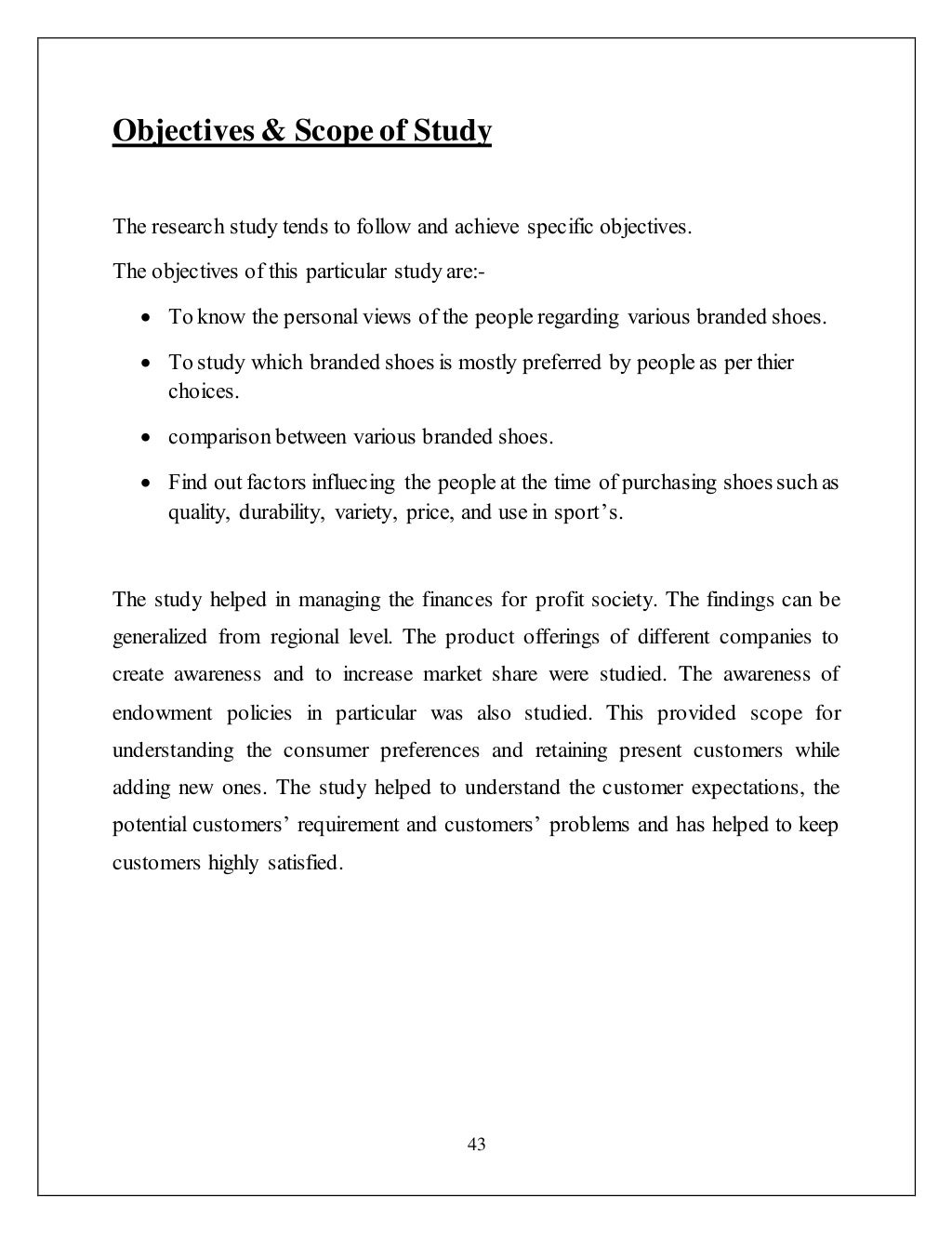 project report on shoes