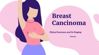 Breast
Cancinoma
Clinical feactures and its Staging
~Rahul.B
 
