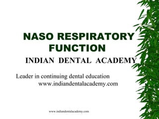 NASO RESPIRATORY
FUNCTION
INDIAN DENTAL ACADEMY
Leader in continuing dental education
www.indiandentalacademy.com

www.indiandentalacademy.com

 