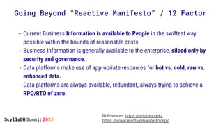 Going Beyond “Reactive Manifesto” / 12 Factor
References: https:/
/12factor.net/,
https:/
/www.reactivemanifesto.org/
- Cu...