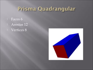    Faces 6
   Arestas 12
   Vértices 8
 