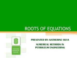 ROOTS OF EQUATIONS PRESENTED BY: KATHERINE SILVA NUMERICAL METHODS IN PETROLEUM ENGINEERING 