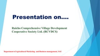 Presentation on….
Raicho Comprehensive Village Development
Cooperative Society Ltd. (RCVDCS)
Department of Agricultural Marketing and Business management, SAU
 