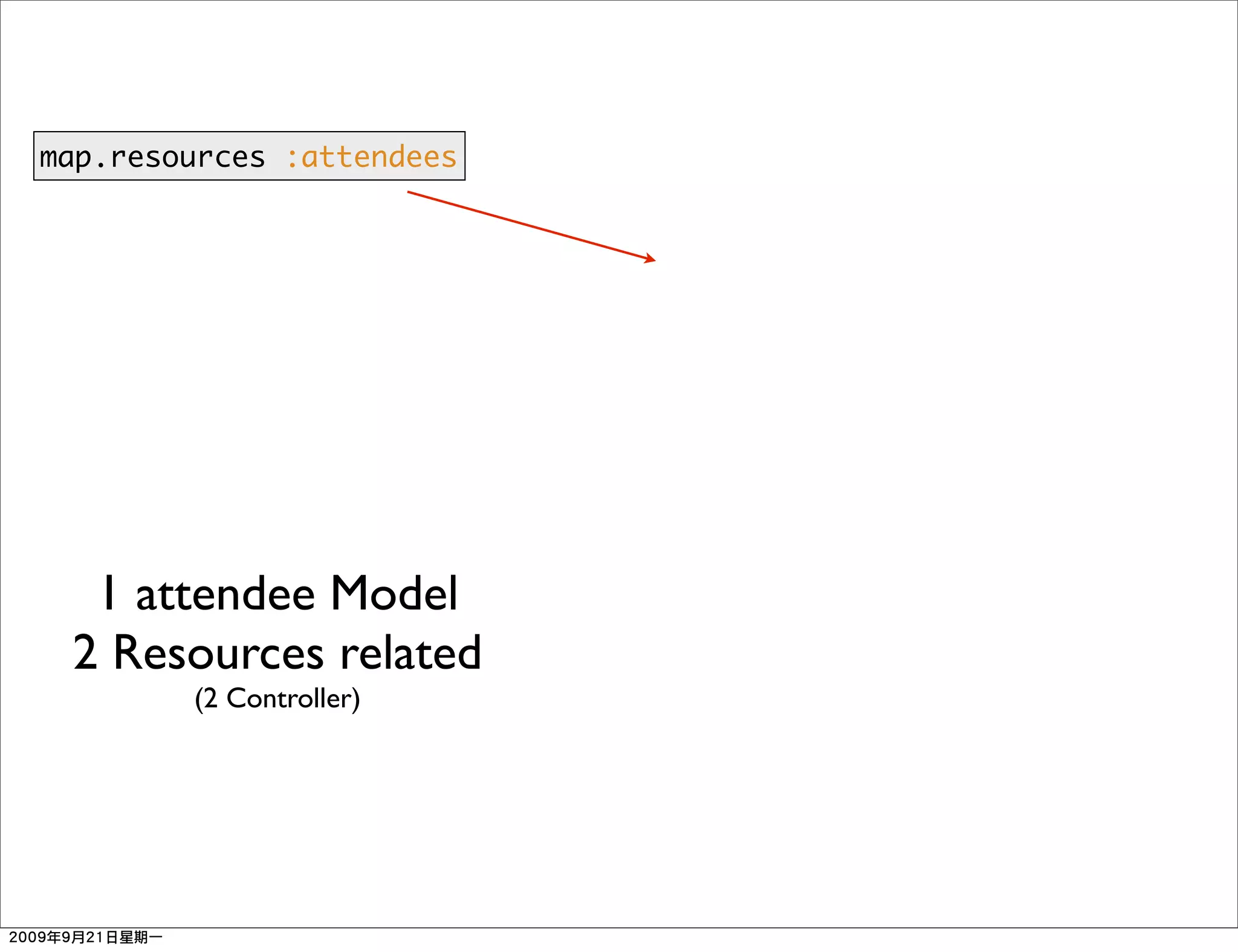 map.resources :attendees




  1 attendee Model
 2 Resources related
        (2 Controller)
 