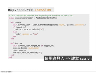 map.resource :session
# This controller handles the login/logout function of the site.
class SessionsController < ApplicationController

  def create
    self.current_user = User.authenticate(params[:login], params[:password])
    if logged_in?
      redirect_back_or_default('/')
    else
      render :action => 'new'
    end
  end

  def destroy
    self.current_user.forget_me if logged_in?
    cookies.delete :auth_token
    reset_session
    redirect_back_or_default('/')
  end
end
                                                        =>            session
 