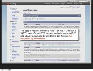The type of request to make ("POST" or "GET"), default is
"GET". Note: Other HTTP request methods, such as PUT
                       Text
and DELETE, can also be used here, but they are not
supported by all browsers.
 