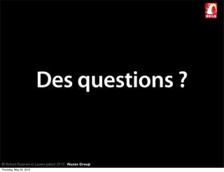 Des questions ?


© Richard Piacentini et Laurent Julliard 2010 - Nuxos Group
Thursday, May 20, 2010
 