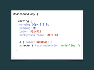 #dashboardBody {

    .warning {
      margin: 10px 0 0 0;
      padding: 0;
      color: #514721;
      background-color: #fff6bf;

        a { color: #098aa4; }
        a:hover { text-decoration: underline; }
    }

}
 