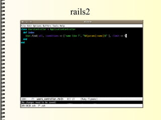 rails2: <%=h user.name %>  rails3: <%= user.name%> rails2: <%= user.name %>  rails3: <%= raw user.name %> 