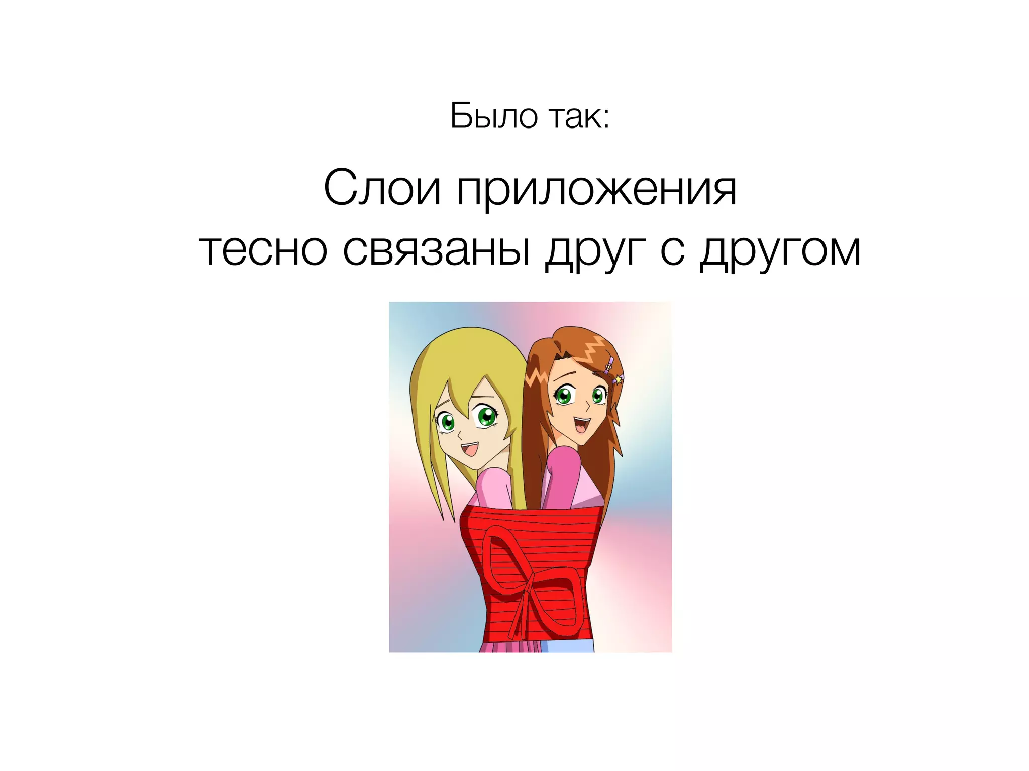 Было так:
Слои приложения
тесно связаны друг с другом
 