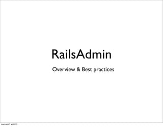 RailsAdmin
Overview & Best practices
mercredi 7 août 13
 