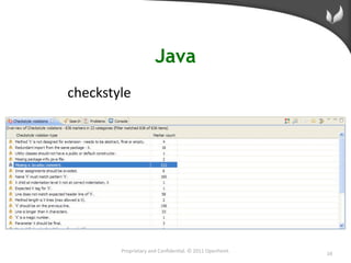 Java
checkstyle




        Proprietary and Conﬁden/al. © 2011 OpenFeint.   16
 